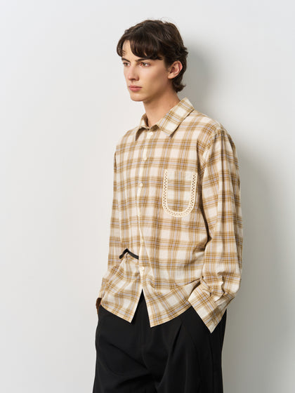 Hollow lace checkered shirt