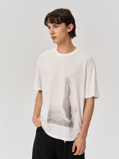 Cotton and linen printed T-shirt