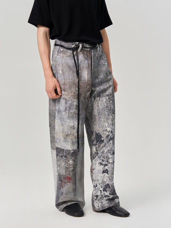 프린트 스트레이트 레그 진