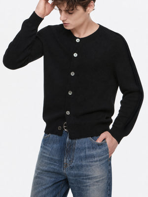 Black Coarse Linen Wool Cardigan