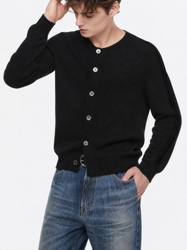 Black Coarse Linen Wool Cardigan