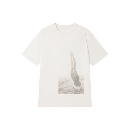 Cotton and linen printed T-shirt