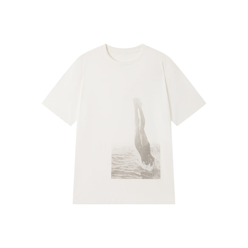 コットンとリネンのプリントTシャツ
