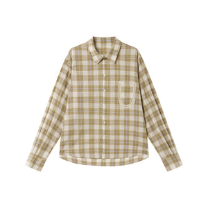 Hollow lace checkered shirt