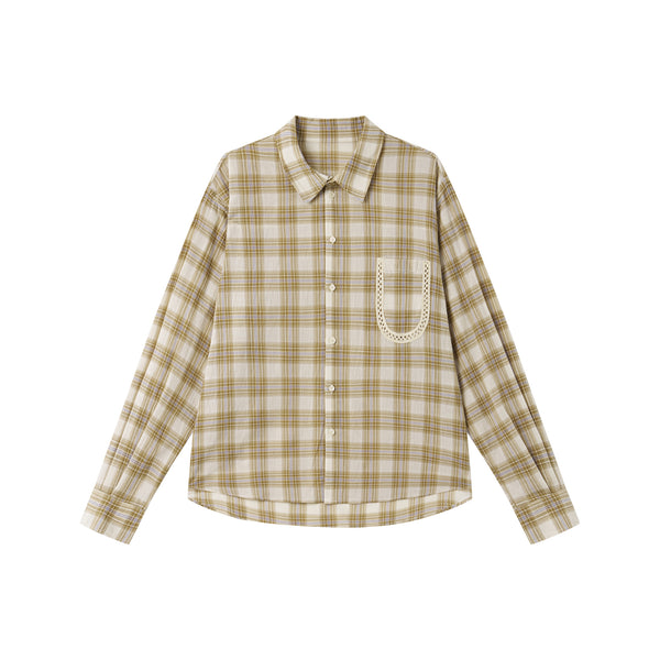 Hollow lace checkered shirt