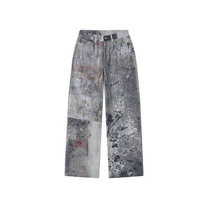 Printed straight-leg jeans