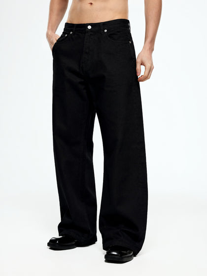 Narrow-width selvedge black denim