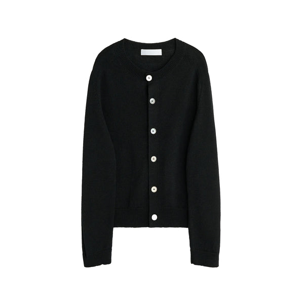 Black Coarse Linen Wool Cardigan
