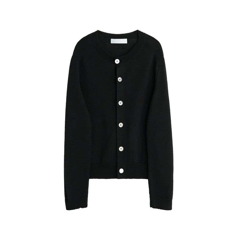 Black Coarse Linen Wool Cardigan