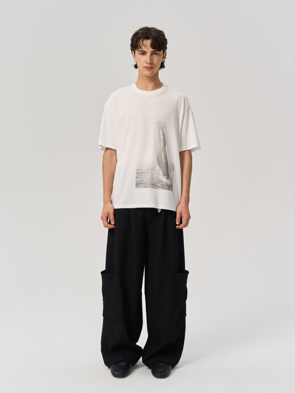 Cotton and linen printed T-shirt